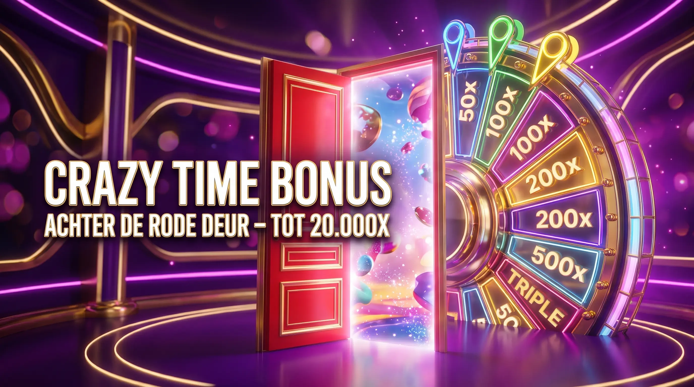 Crazy Time bonus achter de rode deur met multipliers tot 20.000x