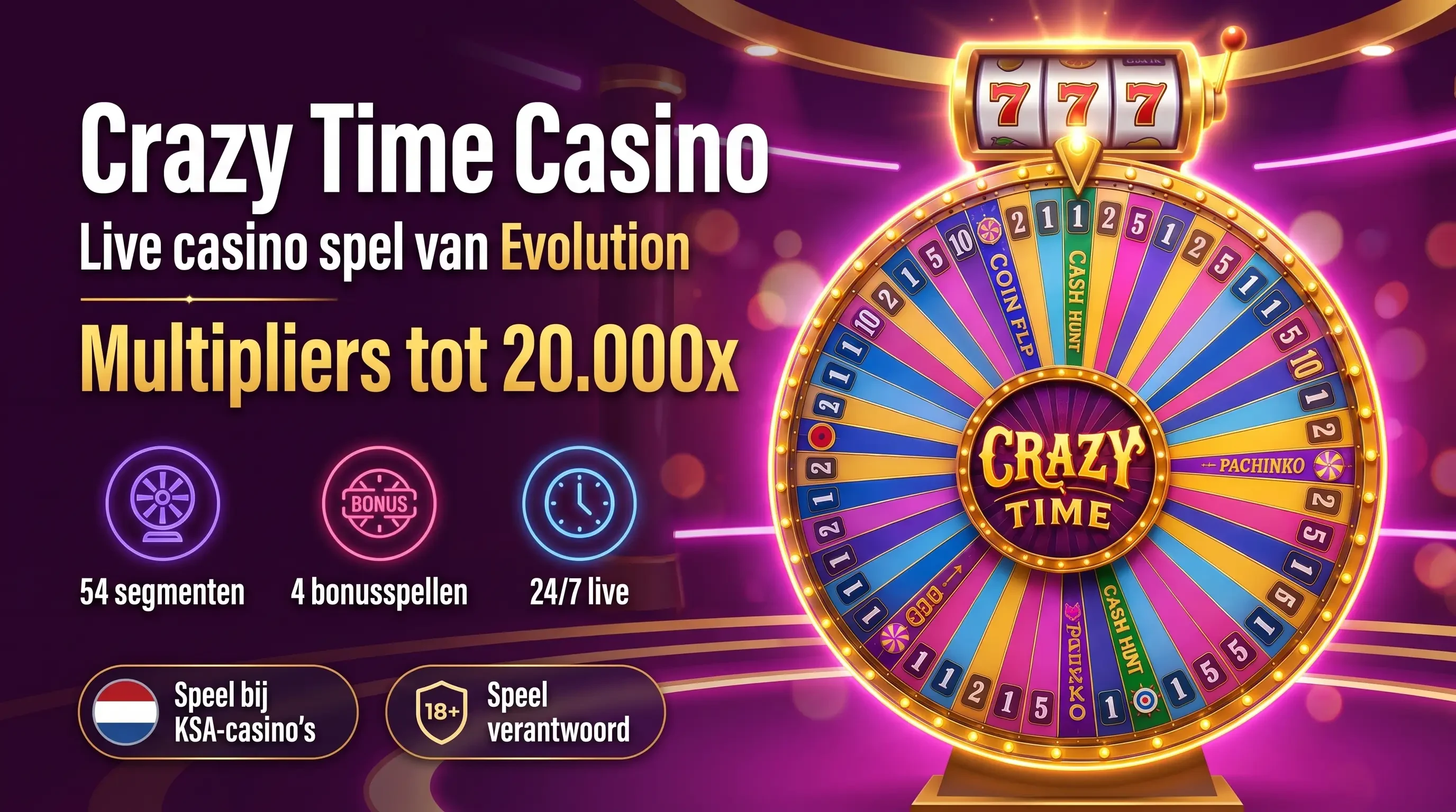 Crazy Time casino: live game show van Evolution met multipliers tot 20.000x
